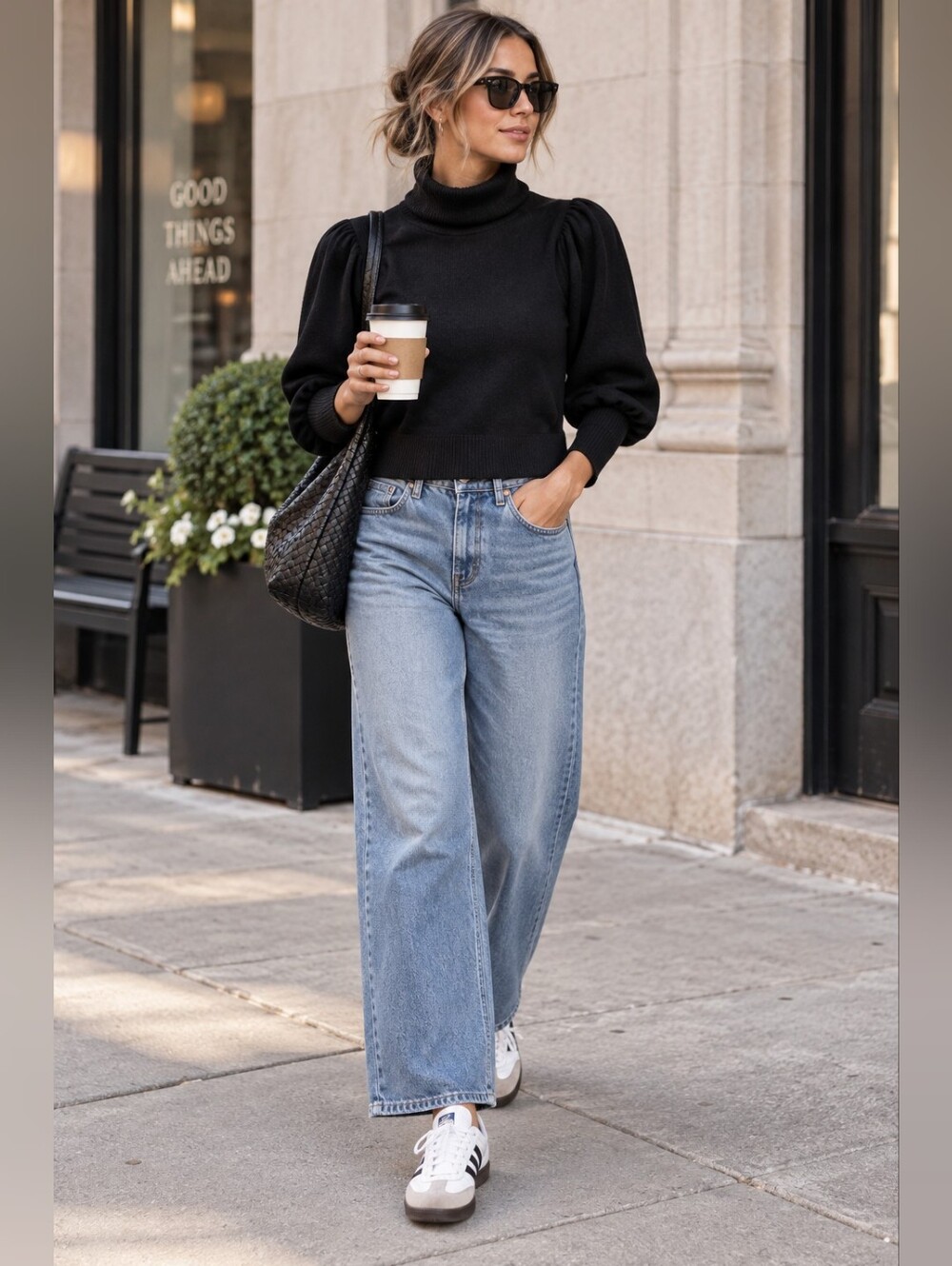 Apiece Apart Dewi Puff Sleeve Turtleneck Sweater in Black Women's S - SHRUNKEN L